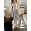 imageANRABESS Women 2 Piece Outfits Lightweight Lounge Sets Long Sleeve Cropped Top Foldover Flare Pants Pajamas Set Y2K ClothesGrey