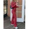 imageANRABESS Women 2 Piece Outfits Lightweight Lounge Sets Long Sleeve Cropped Top Foldover Flare Pants Pajamas Set Y2K ClothesPlain Red