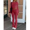 imageANRABESS Women 2 Piece Outfits Lightweight Lounge Sets Long Sleeve Cropped Top Foldover Flare Pants Pajamas Set Y2K ClothesPlain Red