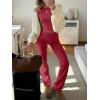 imageANRABESS Women 2 Piece Outfits Lightweight Lounge Sets Long Sleeve Cropped Top Foldover Flare Pants Pajamas Set Y2K ClothesPlain Red