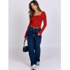 imageANRABESS Women Double Lined Long Sleeve Crop Tops Shirts Square Neck Tight Fitted Going Out TShirt Basic Tee Outfits 2025Bright Red