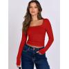 imageANRABESS Women Double Lined Long Sleeve Crop Tops Shirts Square Neck Tight Fitted Going Out TShirt Basic Tee Outfits 2025Bright Red