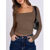 imageANRABESS Women Double Lined Long Sleeve Crop Tops Shirts Square Neck Tight Fitted Going Out TShirt Basic Tee Outfits 2025Brown