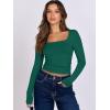 imageANRABESS Women Double Lined Long Sleeve Crop Tops Shirts Square Neck Tight Fitted Going Out TShirt Basic Tee Outfits 2025Forest Green