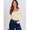 imageANRABESS Women Double Lined Long Sleeve Crop Tops Shirts Square Neck Tight Fitted Going Out TShirt Basic Tee Outfits 2025Parchment Apricot