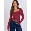 imageANRABESS Women Double Lined Long Sleeve Crop Tops Shirts Square Neck Tight Fitted Going Out TShirt Basic Tee Outfits 2025Red