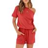 imageANRABESS Romper for Women Summer Casual Off Shoulder One Piece T Shirt Jumpsuits Vacation Beach OutfitsPeach