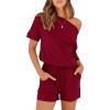 imageANRABESS Romper for Women Summer Casual Off Shoulder One Piece T Shirt Jumpsuits Vacation Beach OutfitsWine Red