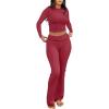 imageANRABESS Women 2 Piece Outfits Lightweight Lounge Sets Long Sleeve Cropped Top Foldover Flare Pants Pajamas Set Y2K ClothesPlain Red
