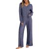 imageANRABESS Womens 2 Piece Lounge Pajama Sets Ribbed Long Sleeve Button Top Matching Pants Sleepwear PJ Set 2025 Fall OutfitsNavy Blue
