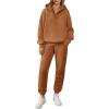 imageANRABESS Womens 2 Piece Outfits Lounge Hoodie Oversized Sweatshirt V Neck Pullover Jogger Sweatpants 2025 Fall Matching SetCaramel
