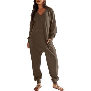 imageANRABESS Jumpsuits for Women 2025 Fall Long Sleeve Casual Loose Fit Romper Lounge One Piece Pajamas Outfits JumperBrown