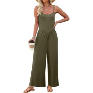 imageANRABESS Jumpsuits for Women Summer Casual Sleeveless Scoop Neck Spaghetti Straps Wide Leg One Piece Romper Beach OutfitsBrown Green