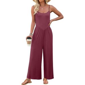imageANRABESS Jumpsuits for Women Summer Casual Sleeveless Scoop Neck Spaghetti Straps Wide Leg One Piece Romper Beach OutfitsBurgundy