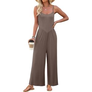 imageANRABESS Jumpsuits for Women Summer Casual Sleeveless Scoop Neck Spaghetti Straps Wide Leg One Piece Romper Beach OutfitsCoffee