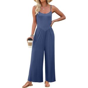 imageANRABESS Jumpsuits for Women Summer Casual Sleeveless Scoop Neck Spaghetti Straps Wide Leg One Piece Romper Beach OutfitsNavy Blue