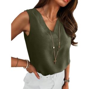 imageANRABESS Tank Top for Women Dressy Casual Business Work Blouses Sleeveless V Neck Textured Tops 2025 Spring Summer OutfitsArmy Green