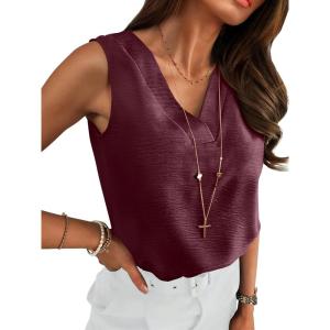 imageANRABESS Tank Top for Women Dressy Casual Business Work Blouses Sleeveless V Neck Textured Tops 2025 Spring Summer OutfitsBurgundy