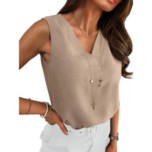 imageANRABESS Tank Top for Women Dressy Casual Business Work Blouses Sleeveless V Neck Textured Tops 2025 Spring Summer OutfitsKhaki