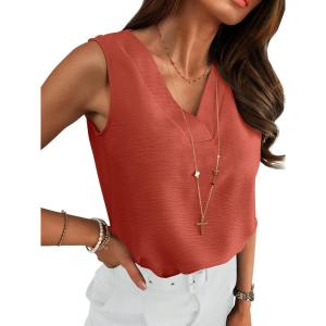 imageANRABESS Tank Top for Women Dressy Casual Business Work Blouses Sleeveless V Neck Textured Tops 2025 Spring Summer OutfitsOrange