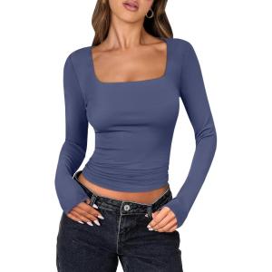 imageANRABESS Women Double Lined Long Sleeve Crop Tops Shirts Square Neck Tight Fitted Going Out TShirt Basic Tee Outfits 2025Haze Blue