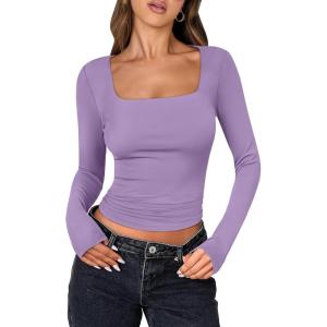 imageANRABESS Women Double Lined Long Sleeve Crop Tops Shirts Square Neck Tight Fitted Going Out TShirt Basic Tee Outfits 2025Purple