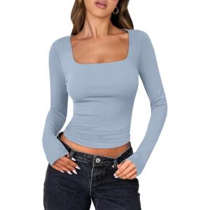 imageANRABESS Women Double Lined Long Sleeve Crop Tops Shirts Square Neck Tight Fitted Going Out TShirt Basic Tee Outfits 2025Sky