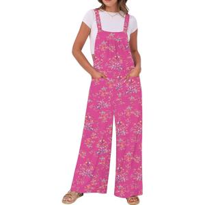 imageANRABESS Women Jumpsuits Overalls Wide Leg Casual Baggy Romper Boho Loose Bib Jumpers Sleeveless Straps 2025 Summer OutfitsHot Pink Floral