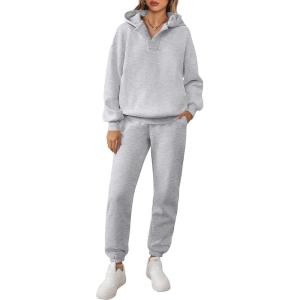 imageANRABESS Womens 2 Piece Outfits Lounge Hoodie Oversized Sweatshirt V Neck Pullover Jogger Sweatpants 2025 Fall Matching SetGrey