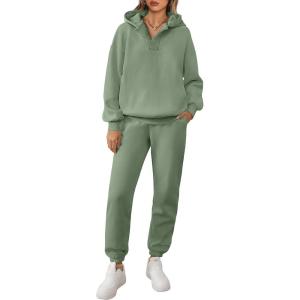 imageANRABESS Womens 2 Piece Outfits Lounge Hoodie Oversized Sweatshirt V Neck Pullover Jogger Sweatpants 2025 Fall Matching SetGrey Green