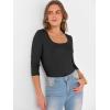 imageANRABESS Womens 34 Sleeve Scoop Neck Tops Ribbed Knit Slim Fitted Casual Basic Tee Shirts 2025 Fall Trendy Going Out TShirtBlack