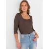imageANRABESS Womens 34 Sleeve Scoop Neck Tops Ribbed Knit Slim Fitted Casual Basic Tee Shirts 2025 Fall Trendy Going Out TShirtCoffee