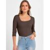 imageANRABESS Womens 34 Sleeve Scoop Neck Tops Ribbed Knit Slim Fitted Casual Basic Tee Shirts 2025 Fall Trendy Going Out TShirtCoffee