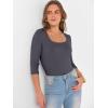 imageANRABESS Womens 34 Sleeve Scoop Neck Tops Ribbed Knit Slim Fitted Casual Basic Tee Shirts 2025 Fall Trendy Going Out TShirtDeep Grey