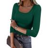 imageANRABESS Womens 34 Sleeve Scoop Neck Tops Ribbed Knit Slim Fitted Casual Basic Tee Shirts 2025 Fall Trendy Going Out TShirtDeep Green