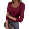 imageANRABESS Womens 34 Sleeve Scoop Neck Tops Ribbed Knit Slim Fitted Casual Basic Tee Shirts 2025 Fall Trendy Going Out TShirtDeep Red