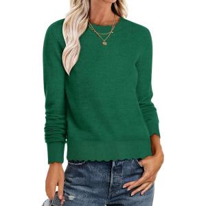 imageANRABESS Womens Long Sleeve Sweaters Loose Fit Lightweight Scalloped Knit Soft Dressy Pullover Tops 2025 Fall Casual OutfitsForest Green