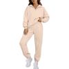 imageANRABESS Women 2 Piece Outfits Sweatsuit Oversized Half Zip Sweatshirt Jogger Sweatpants Tracksuit Lounge Set 2025 ClothesBeige