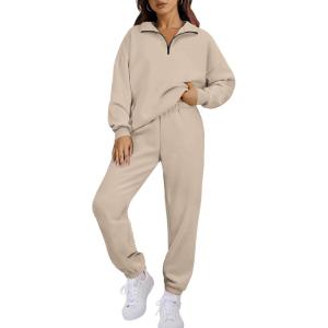 imageANRABESS Women 2 Piece Outfits Sweatsuit Oversized Half Zip Sweatshirt Jogger Sweatpants Tracksuit Lounge Set 2025 ClothesBrown