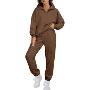 imageANRABESS Women 2 Piece Outfits Sweatsuit Oversized Half Zip Sweatshirt Jogger Sweatpants Tracksuit Lounge Set 2025 ClothesCoffee