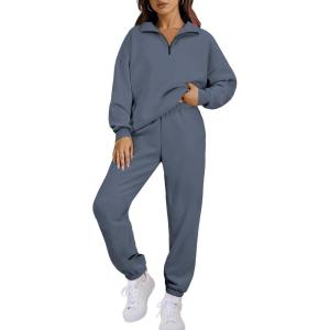 imageANRABESS Women 2 Piece Outfits Sweatsuit Oversized Half Zip Sweatshirt Jogger Sweatpants Tracksuit Lounge Set 2025 ClothesDark Grey