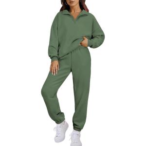 imageANRABESS Women 2 Piece Outfits Sweatsuit Oversized Half Zip Sweatshirt Jogger Sweatpants Tracksuit Lounge Set 2025 ClothesDeep Green