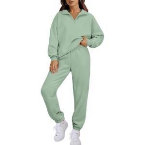 imageANRABESS Women 2 Piece Outfits Sweatsuit Oversized Half Zip Sweatshirt Jogger Sweatpants Tracksuit Lounge Set 2025 ClothesGreen