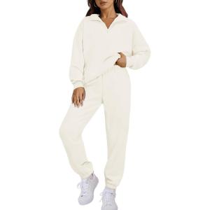 imageANRABESS Women 2 Piece Outfits Sweatsuit Oversized Half Zip Sweatshirt Jogger Sweatpants Tracksuit Lounge Set 2025 ClothesWhite