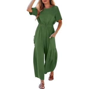 imageANRABESS Women Linen Jumpsuits 2025 Summer Casual Loose Short Sleeve Wide Leg One Piece Jumper Romper Outfits Trendy ClothesGreen