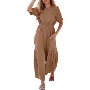 imageANRABESS Women Linen Jumpsuits 2025 Summer Casual Loose Short Sleeve Wide Leg One Piece Jumper Romper Outfits Trendy ClothesKhaki