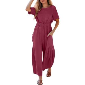 imageANRABESS Women Linen Jumpsuits 2025 Summer Casual Loose Short Sleeve Wide Leg One Piece Jumper Romper Outfits Trendy ClothesRed