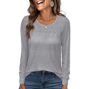 imageANRABESS Women Shirts Long Sleeve Crewneck Smocked Tunic Tops with Leggings Dressy Casual TShirt Business Work BlousesGrey