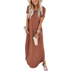 imageANRABESS Womens Summer Maxi Dress Short Sleeve Casual Loose Long T Shirt Dresses Split Vacation Beach Sundress Travel OutfitsBrown