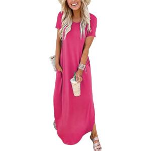 imageANRABESS Womens Summer Maxi Dress Short Sleeve Casual Loose Long T Shirt Dresses Split Vacation Beach Sundress Travel OutfitsPink